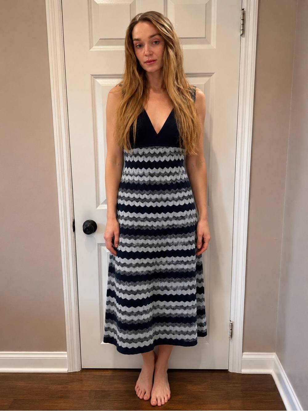 Ramy Brook Navy and Gray Sleeveless Maxi Dress